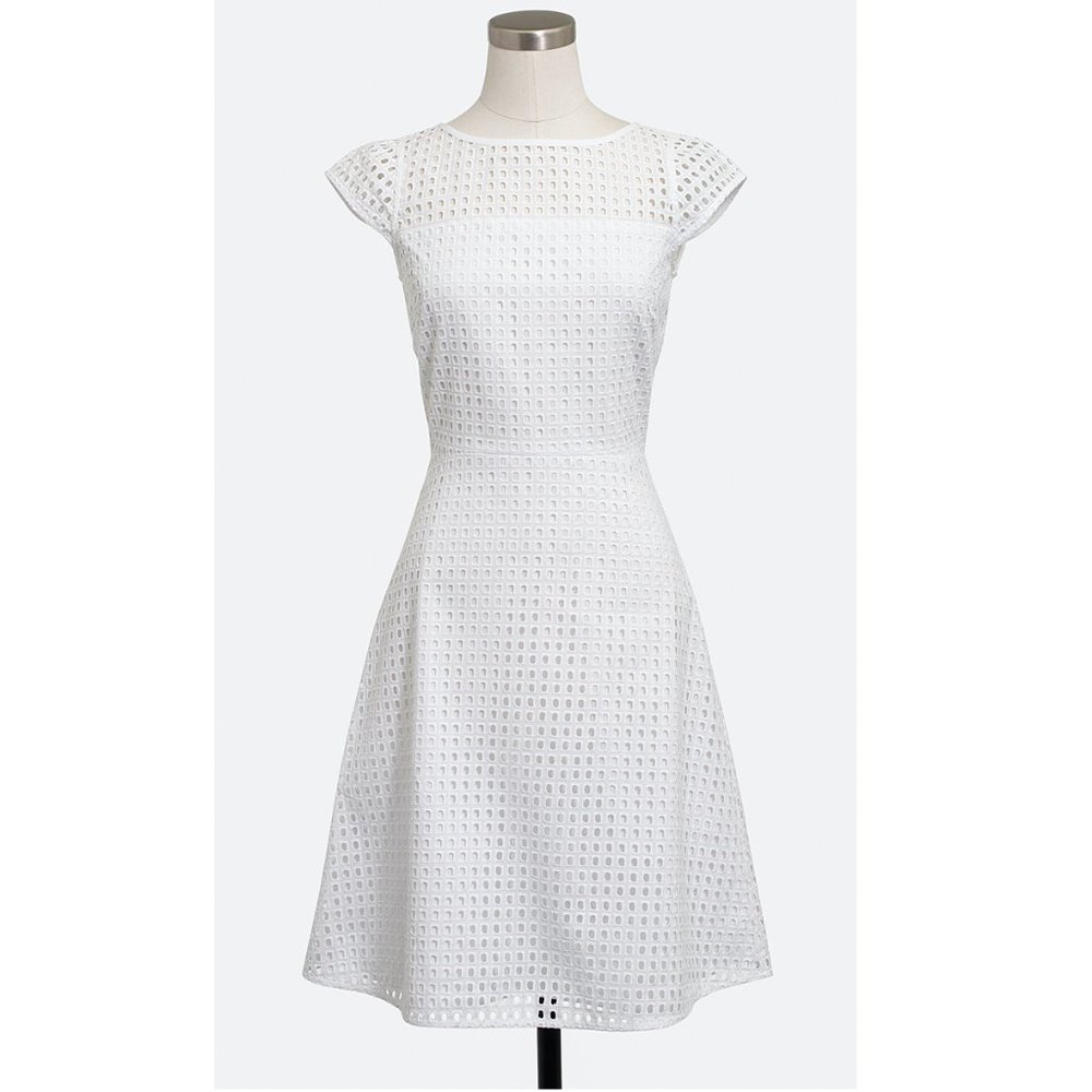 J CREW White Eyelet Lace Fit & Flare Dress 2 S - Picture 2 of 12